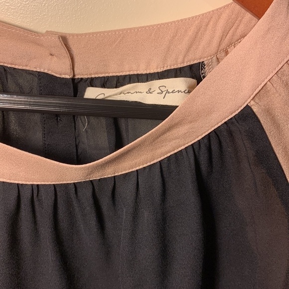 𝅺graham Spencer sheer Black Pink Blouse Baseball long sleeve Back buttons Sz M - Picture 7 of 11